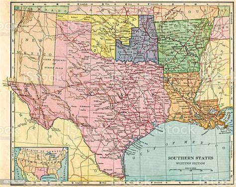 Southern States Map 1896 Stock Photo Download Image Now Map Texas