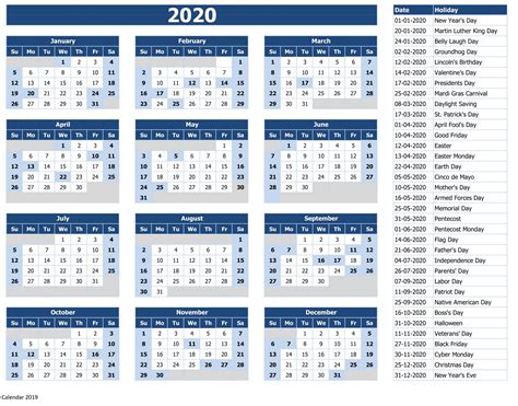2020 Holiday Calendar Usa Free Printable Free Yearly Printable
