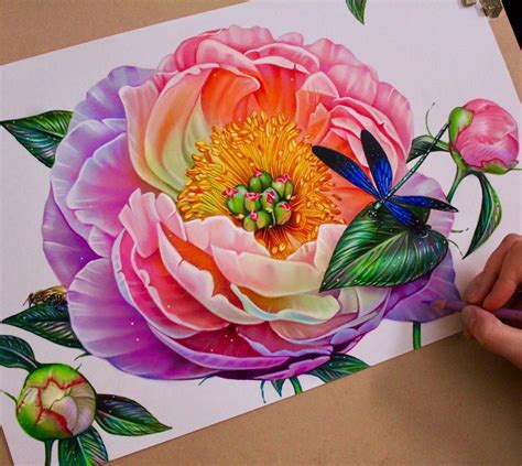 Perfect Color Pencil Drawing Of Flowers Motive Done By Artist Morgan