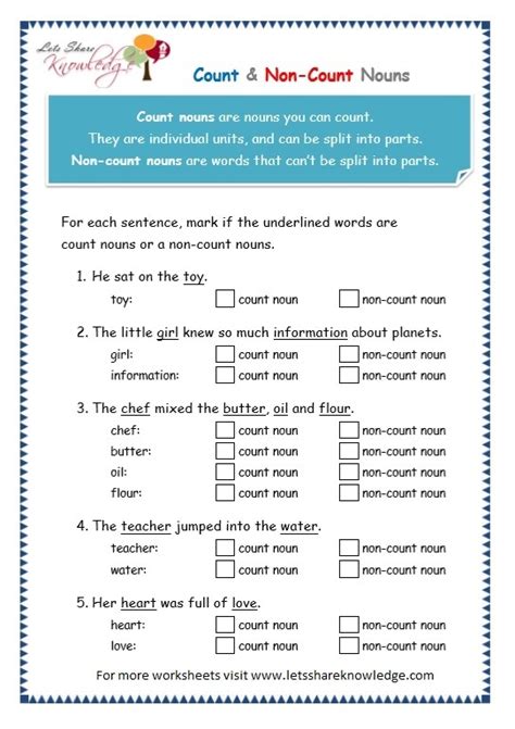 Grade 3 Grammar Topic 12 Count And Noncount Nouns Worksheets Lets