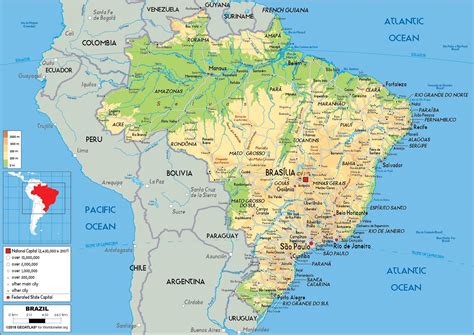 Brazilija Zemljevid Brazilija Na Zemljevidu Ju Na Amerika Americas
