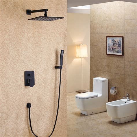 Dree Modern Matte Black Wall Mounted 12 Square Rain Shower And Handheld