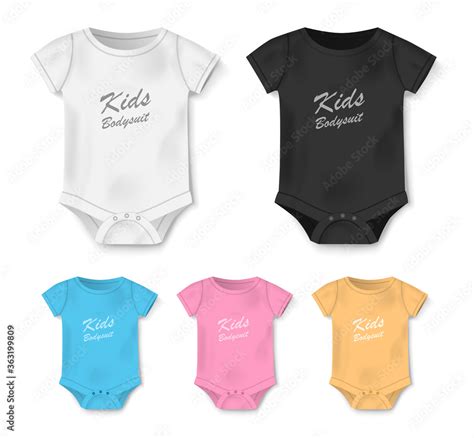 Realistic Blank Baby Bodysuit Template Isolated White Black Pink