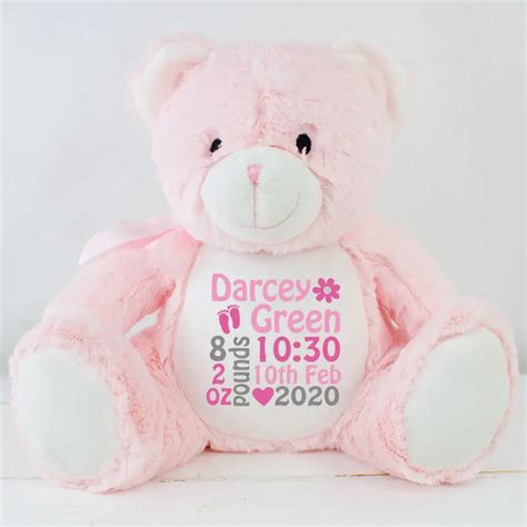 Personalised Baby Girl Teddy Bear Pink Heavensent Baby Gifts