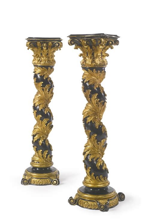 397 A Pair Of Barocco Style Parcel Gilt And Ebonized Pedestals Early