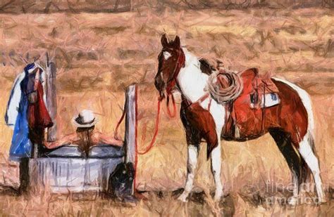 Bathing Cowgirl By Murphy Elliott Art Fine Art America Canvas Art