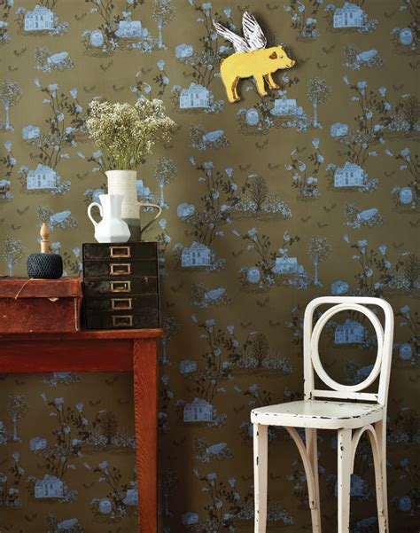 Woodlands Wallpaper In Khaki Blue The Pattern Collective