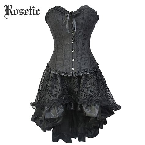 Rosetic Gothic Bustiers Corsets Dress Vintage Bandage Lace Black Mesh