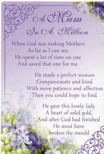 A Mum In A Million Mum Poems Mothers Day Poems Mother Poems Funeral Poems Mothers Day Cards