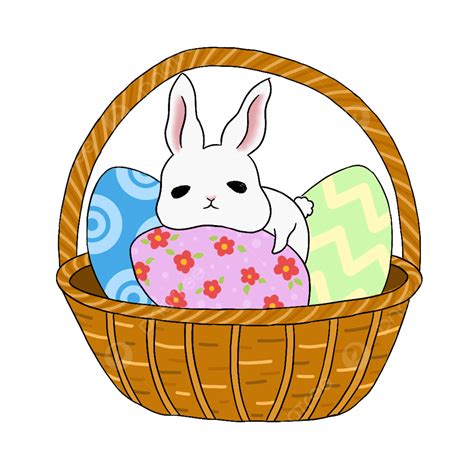 부활절 일러스트 작은 흰 토끼와 바구니에 계란 장식 그림 클립 아트 아름다운 Png 일러스트 및 Psd 이미지 무료