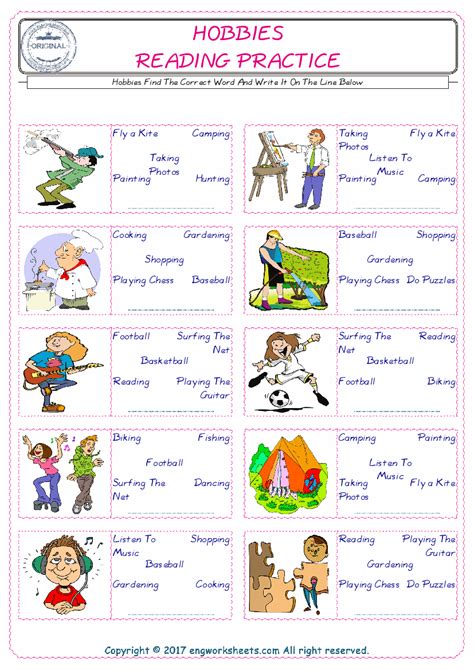 Hobbies Esl Printable Vocabulary Worksheets