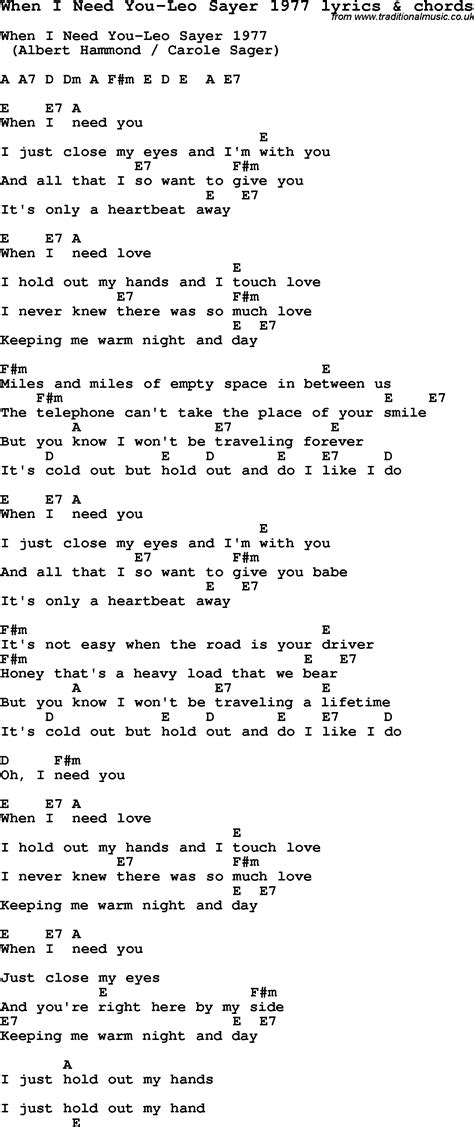 Love Song Lyrics Forwhen I Need You Leo Sayer 1977 With Chords