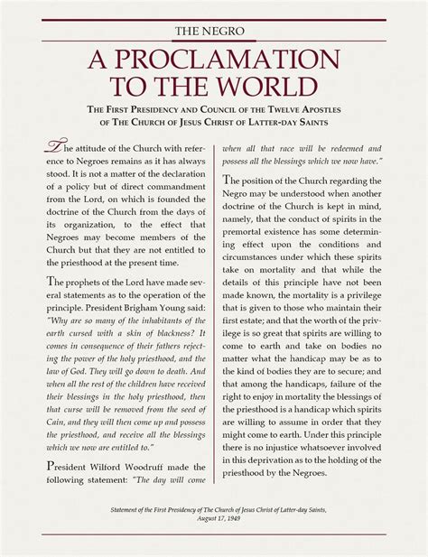 The Church Of Jesus Christ Of Latter Day Saints Proclamation To The