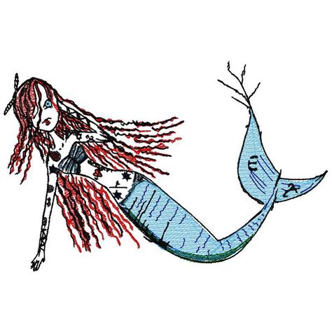 Ariel Red Mermaid Sketch 2 Sizes Products Swak Embroidery
