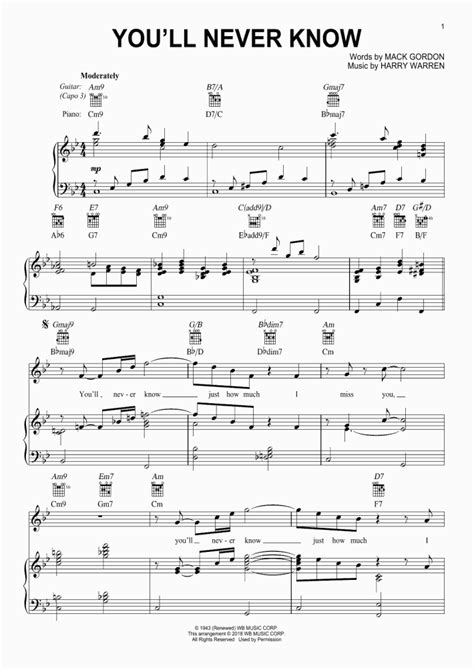 You'll Never Know Piano Sheet Music | OnlinePianist