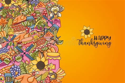 Happy Thanksgiving Greeting Card Doodle Background With Typography