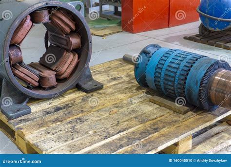 Powerful Disassembled Electric Motor Rotor And Stator On The Repair