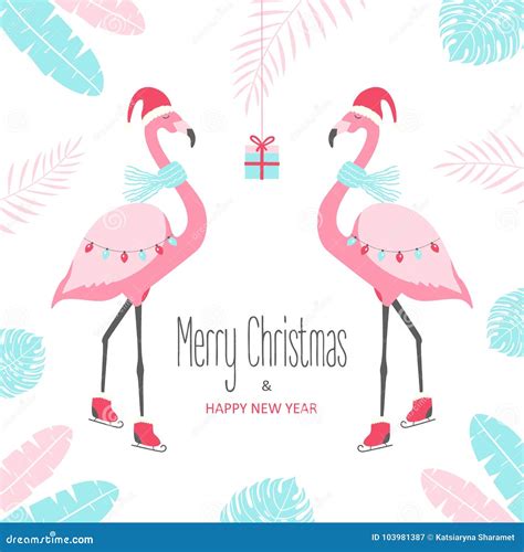 Christmas Card With Flamingo Stock Vector Illustration Of Card