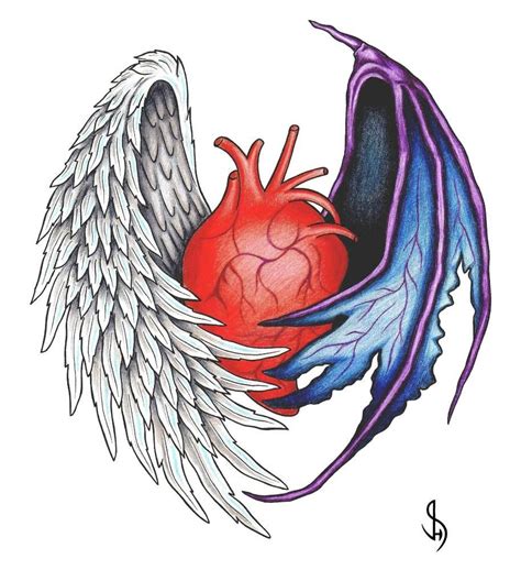 Half Demon Half Angel Wings Tattoo