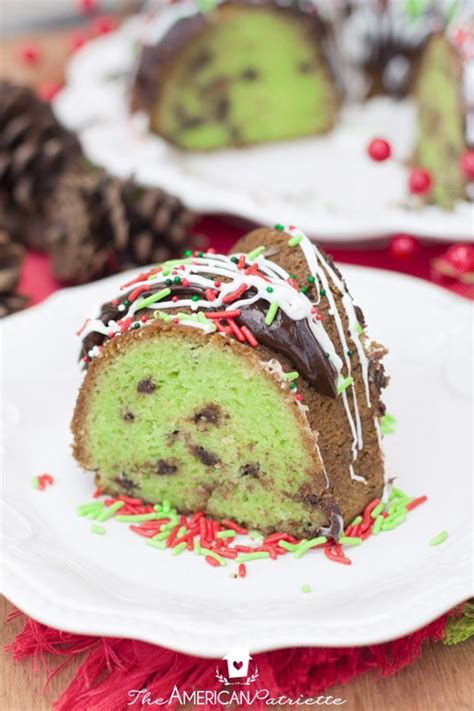 At christmas time garnish with holly. Super Moist Chocolate Pistachio Christmas Bundt Cake 26 - The American Patriette
