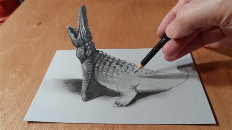 Optical Illusion Art Trick How To Draw 3d Crocodile Painting