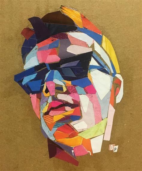 A Painting Of A Man S Face Made Out Of Different Colored Pieces Of Paper