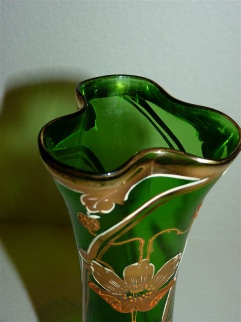 Josephinenhütte Art Nouveau Glass Vase With Flowers