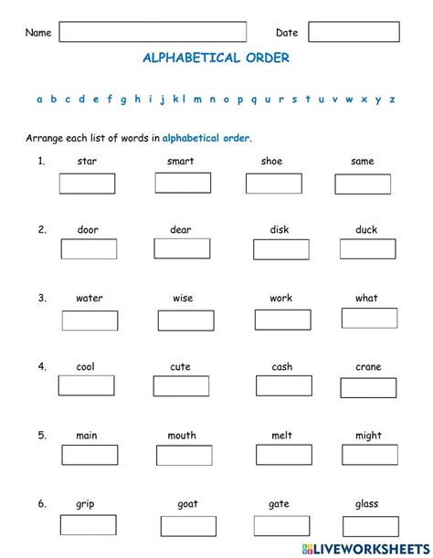 Worksheet On Alphabetical Order