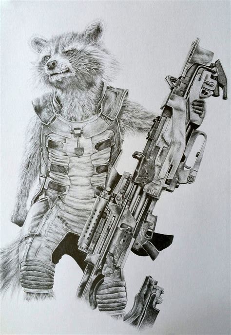 Rocket Raccoon Pencil Portrait Drawing Print Etsy Uk Disney