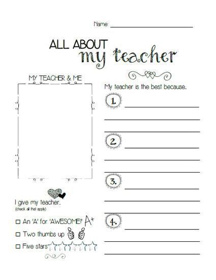 All About My Teacher Printable Teacher Printable Teacher