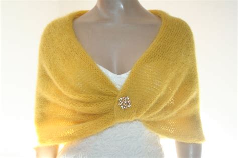 Yellow Shrug Bridesmaid Cover Up Knitted Shawl Summer Wedding Wrap Evening Mohair Jacket