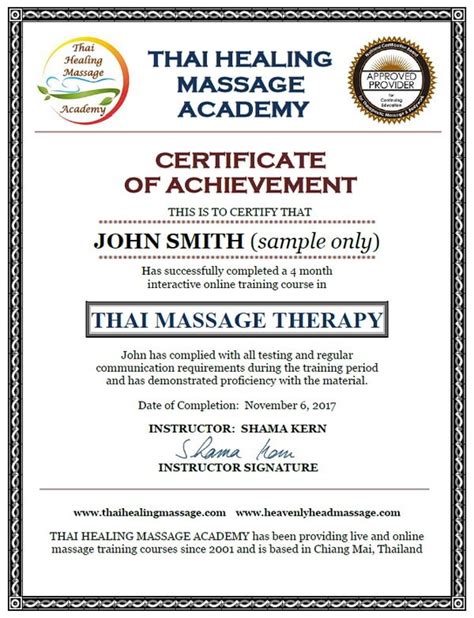 Certificatesample2017 1 Thai Healing Massage Academy Thai
