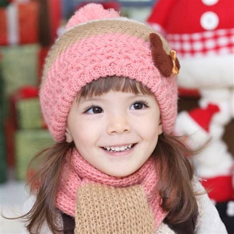 2016 Baby Girls Beret Winter Hats Scarf Sets Crochet Muffler Earflap