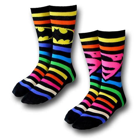 The Batman And Superman Neon Striped Socks 2 Pack