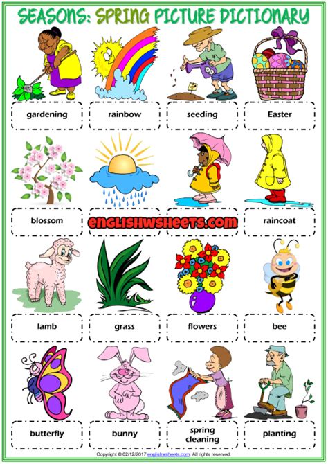 Word families really appealed to her and to this day (grade 6) she enjoys word based puzzles like word searches and crosswords (my eldest daughter would rather when approaching word families, i like to learn them in sets that have some commonality (for example, short a sounds or long e sounds). Spring ESL Printable Vocabulary Worksheets | Spring ...