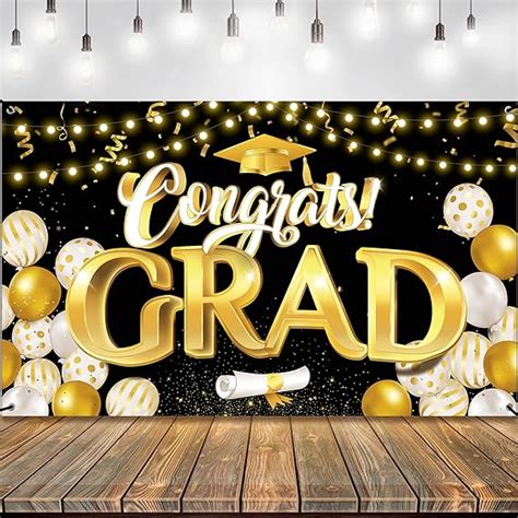 Katchon Congrats Grad Banner 72x44 Inch Black And Gold