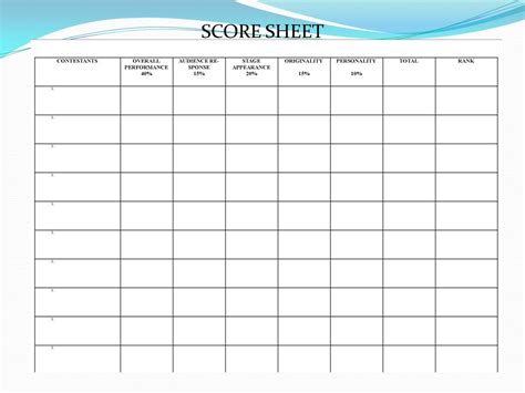 Judges Score Sheet Template Printable Templates