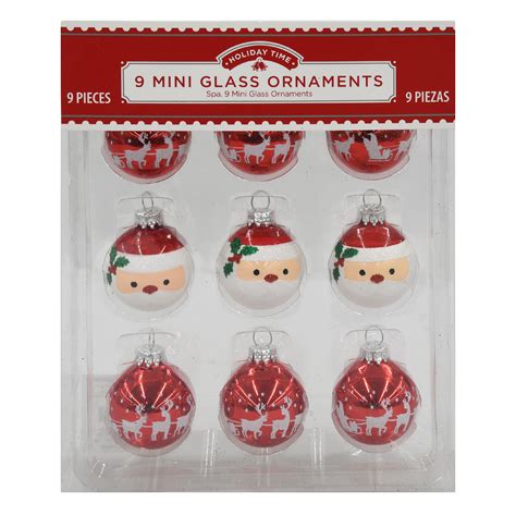 Holiday Time Mini Glass Ornaments Assorted Designs 9 Count