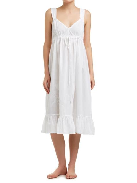 sussan sleepwear white romance embroidered sleeveless nightie cold shoulder dress
