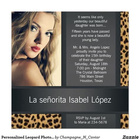 Beautiful cards with lots of styles & theme offered. Personalized Leopard Photo Quinceanera Invitation | Zazzle.com | Photo quinceanera invitations ...