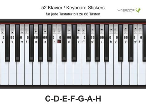 Klicke markiere an, um die töne auf dem klavier zu markieren, wenn du auf sie klickst. Klavieraufkleber, Keyboard Stickers CDEFGAH | Keystickers.de