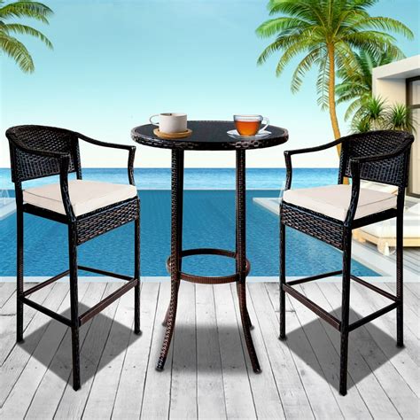 3 pieces outdoor bar stools set modern pe rattan patio conversation set small balcony