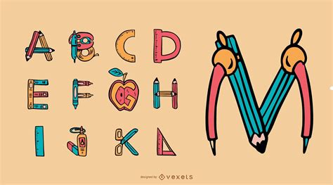 Alphabet School Supplies Letter Set Vector Download