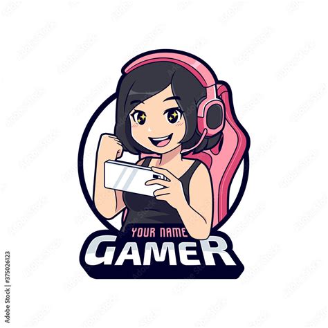 Cute Gamer With Excited Face Gamer Girl Cartoon Esport Logo Template