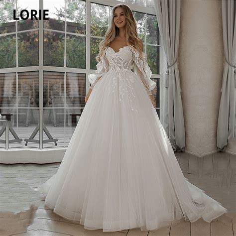 lorie glitter wedding dresses puff sleeve appliques lace 3d flowers off shoulder tulle boho
