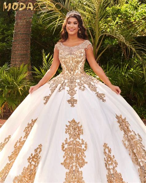 Elegant White And Gold Quince Dress Quinceanera Dresses White