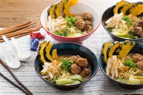 Chicken supremes in parchment with roasted squash sauce and baby bok choy. Pork Tsukune Ramen with Baby Bok Choy & Sweet Dumpling ...