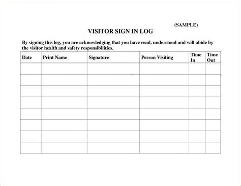 Includes sections for date, visitor ,name, address, phone, email. Visitor Sign In Sheets | Template Business