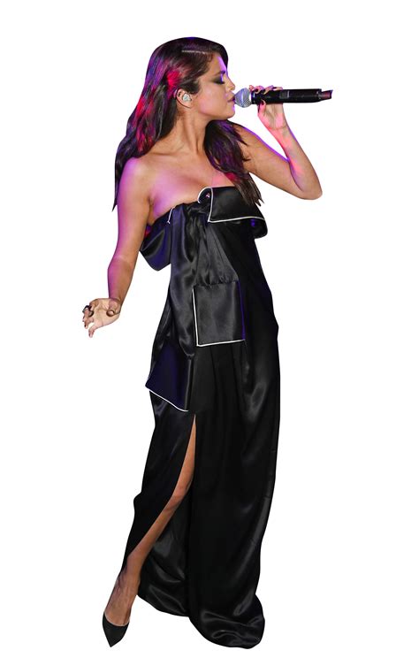 Selena Gomez Black Dress Singing Png Image