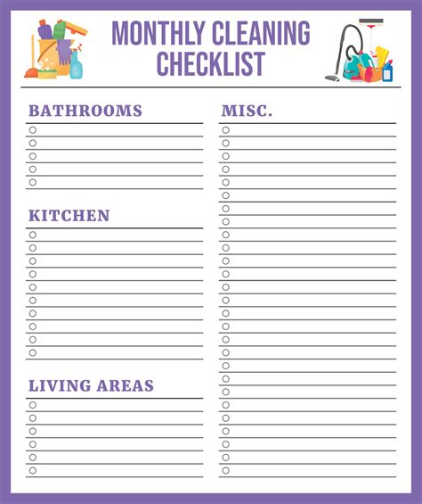 Housekeeping Cleaning Checklist Printable